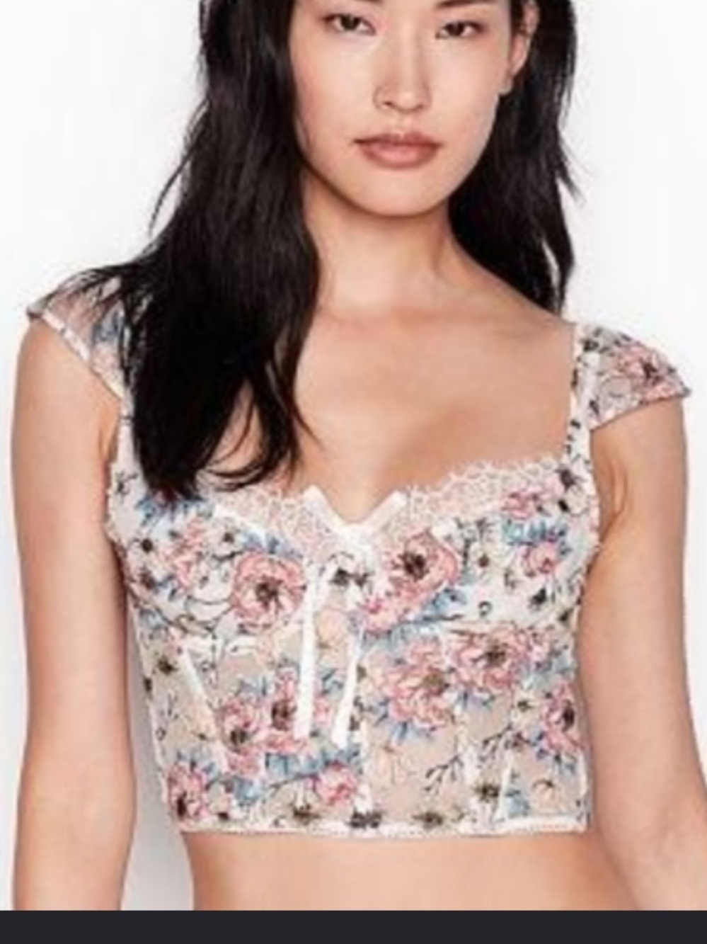 Victoria's Secret Dream Angels Floral Mesh Corset Bustier Top 32B Boned Coquette
